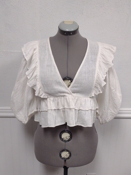 Olivaceous Tops - Olivaceous White Ruffle Peasant Crop Top Bohemian Boho Casual
